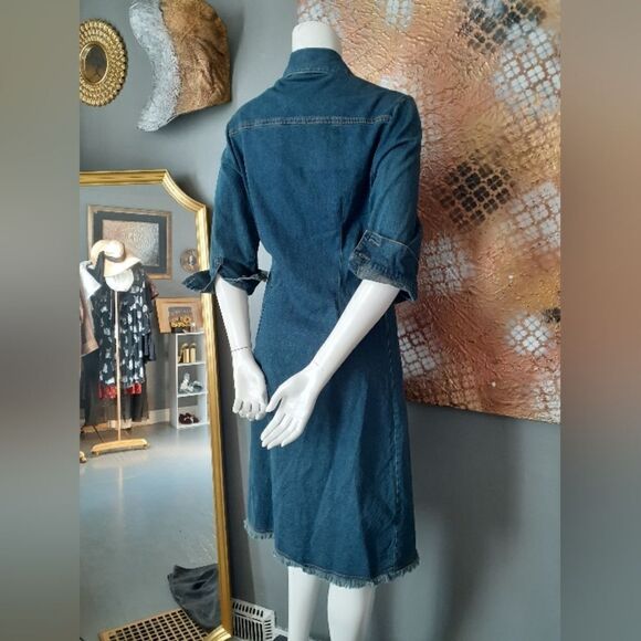 Vintage Stretch Cotton Dark Wash Denim Midi Dress - Picture 12 of 16